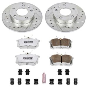 Audi A4 Brake Kit - Rear - PowerStop - Z26 Street Warrior + Drilled & Slotted Rotors + Carbon-Fiber Ceramic Pads - `02-`06