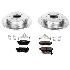 Acura Integra Brake Kit - Rear - PowerStop - Drilled & Slotted Rotors + Carbon-Fiber Ceramic Pads - `90-`01