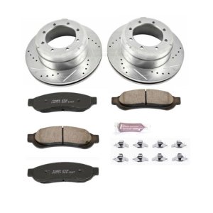 Ford F-350 Super Duty Brake Kit - Rear - PowerStop - Drilled & Slotted Rotors + Carbon-Fiber Ceramic Pads - `05-`10