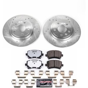 Audi A4 Brake Kit - Rear - PowerStop - Drilled & Slotted Rotors + Carbon-Fiber Ceramic Pads - `05-`09
