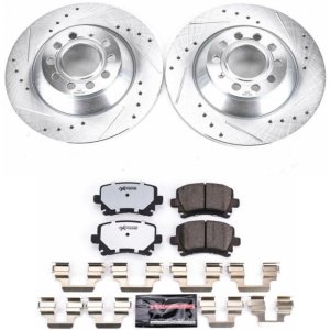 Audi A6 Brake Kit - Rear - PowerStop - Z26 Street Warrior with Drilled & Slotted Rotors + Carbon-Fiber Ceramic Pads - `05-`11