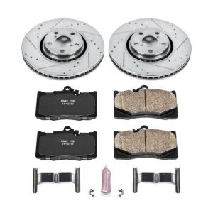 Lexus GS350 Brake Kit - Front - PowerStop - Drilled & Slotted Rotors + Carbon-Fiber Ceramic Pads - `07-`11