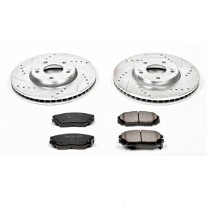 Hyundai Sonata Brake Kit - Front - PowerStop - Drilled & Slotted Rotors + Carbon-Fiber Ceramic Pads - `06-`10