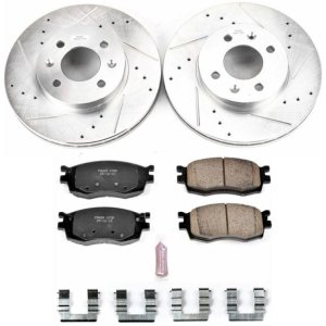 Hyundai Accent Brake Kit - Front - PowerStop - Drilled & Slotted Rotors + Carbon-Fiber Ceramic Pads - `06-`11