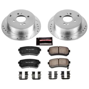 Hyundai Accent Brake Kit - Rear - PowerStop - Drilled & Slotted Rotors + Carbon-Fiber Ceramic Pads - `06-`07