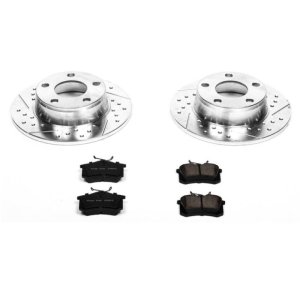 Audi A6 Quattro Brake Kit - Rear - PowerStop - Z23 Evolution Sport + Drilled & Slotted Rotors + Carbon-Fiber Ceramic Pads - `99-`04