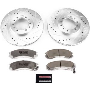 Mitsubishi Montero Brake Kit - Front - PowerStop - Drilled & Slotted Rotors + Carbon-Fiber Ceramic Pads - `97-`04