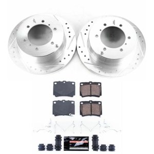 Mitsubishi Montero Brake Kit - Rear - PowerStop - Drilled & Slotted Rotors + Carbon-Fiber Ceramic Pads - `97-`04