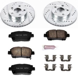 Toyota Prius Brake Kit - Front - PowerStop - Drilled & Slotted Rotors + Carbon-Fiber Ceramic Pads - `04-`09
