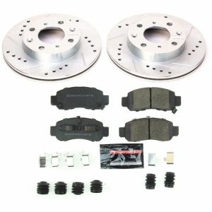 Honda Insight Brake Kit - Front - PowerStop - Drilled & Slotted Rotors + Carbon-Fiber Ceramic Pads - `00-`06