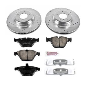 BMW 335i Brake Kit - Front - PowerStop - Drilled & Slotted Rotors + Carbon-Fiber Ceramic Pads + Premium Hardware - `07-`09