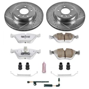 BMW X3 Brake Kit - Front - PowerStop - Drilled & Slotted Rotors + Carbon-Fiber Ceramic Pads + Hardware - `04-`10