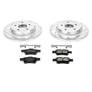 Volvo S40 Brake Kit - Rear - PowerStop - Drilled & Slotted Rotors + Carbon-Fiber Ceramic Pads - `04-`05