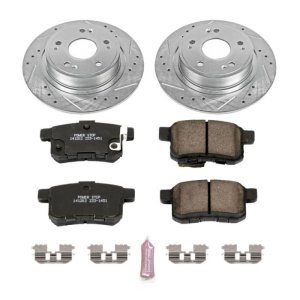 Acura TSX Brake Kit - Rear - PowerStop - Drilled & Slotted Rotors + Carbon-Fiber Ceramic Pads - `11-`14