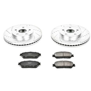 Toyota Avalon Brake Kit - Front - PowerStop - Slotted/Drilled Rotors + Carbon-Fiber Ceramic Pads - `05-`07