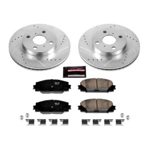 Scion iQ Brake Kit - Front - PowerStop - Drilled & Slotted Rotors + Carbon-Fiber Ceramic Pads - 2013
