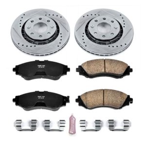 Chevrolet Aveo Brake Kit - Front - PowerStop - Z23 Evolution Sport + Drilled & Slotted Rotors + Carbon-Fiber Ceramic Pads - `04-`11