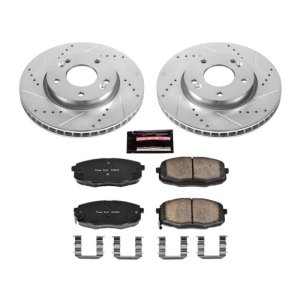 Kia Forte Brake Kit - Front - PowerStop - Z23 Evolution Sport + Drilled & Slotted Rotors + Carbon-Fiber Ceramic Pads - `10-`13