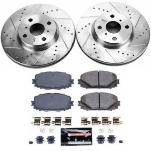 Toyota Yaris Brake Kit - Front - PowerStop - Z23 Evolution Sport, Drilled & Slotted Rotors + Carbon-Fiber Ceramic Pads - `12-`18