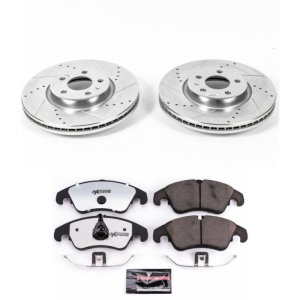 Audi A4 Brake Kit - Front - PowerStop - Z26 Street Warrior + Drilled & Slotted Rotors + Carbon-Fiber Ceramic Pads - `12-`16
