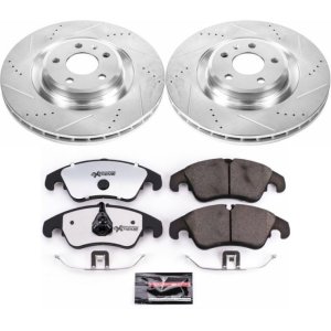 Audi S4 Brake Kit - Front - PowerStop - Drilled & Slotted Rotors + Carbon-Fiber Ceramic Pads - `10-`11