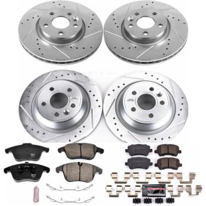 Land Rover Range Rover Evoque Brake Pads + Rotors - Front + Rear - PowerStop - Z23 Evolution Sport: Drilled & Slotted Rotors + Carbon-Fiber Ceramic Pads - `12-`15