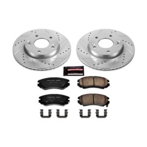 Kia Soul Brake Kit - Front - PowerStop - Drilled & Slotted Rotors + Carbon-Fiber Ceramic Pads - `10-`11