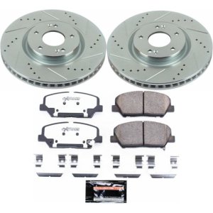 Kia Optima Brake Kit - Front - PowerStop - Drilled & Slotted Rotors + Carbon-Fiber Ceramic Pads - `11-`15