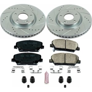 Kia Optima Brake Kit - Front - PowerStop - Drilled & Slotted Rotors + Carbon-Fiber Ceramic Pads - `11-`15