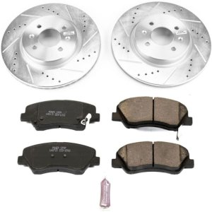 Kia Rio Brake Kit - Front - PowerStop - Z23 Evolution Sport + Drilled & Slotted Rotors + Carbon-Fiber Ceramic Pads - `12-`18