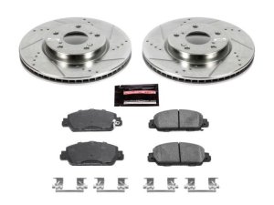 Honda Accord Brake Kit - Front - PowerStop - Drilled & Slotted Rotors + Carbon-Fiber Ceramic Pads - `13-`19