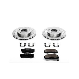 Mitsubishi Galant Brake Kit - Front - PowerStop - Drilled & Slotted Rotors + Carbon-Fiber Ceramic Pads - `98-`01