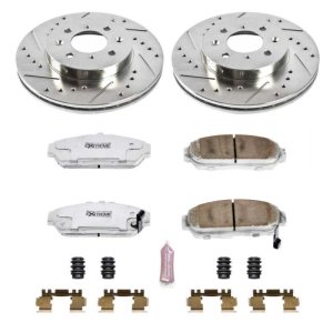 Acura Integra Brake Kit - Front - PowerStop - Drilled/Slotted Rotors + Carbon-Fiber Ceramic Pads - `94-`01