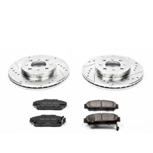 Acura Integra Brake Kit - Front - PowerStop - Drilled & Slotted Rotors + Carbon-Fiber Ceramic Pads - `94-`01