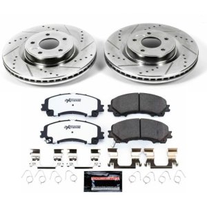 Infiniti Q50 Brake Kit - Front - PowerStop - Drilled & Slotted Rotors + Carbon-Fiber Ceramic Pads - `14-`19