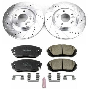 Hyundai Sonata Brake Kit - Front - PowerStop - Z23 Evolution Sport + Drilled & Slotted Rotors + Carbon-Fiber Ceramic Pads - `15-`16