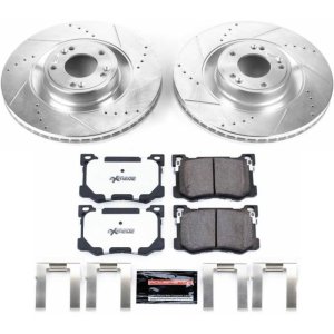 Hyundai Genesis Brake Kit - Front - PowerStop - Drilled & Slotted Rotors + Carbon-Fiber Ceramic Pads - `15-`16