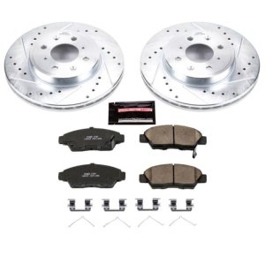 Honda Fit Brake Kit - Front - PowerStop - Drilled & Slotted Rotors + Carbon-Fiber Ceramic Pads - `15-`19