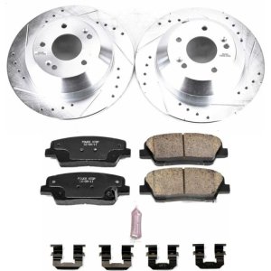 Kia Sorento Brake Kit - Rear - PowerStop - Drilled & Slotted Rotors + Carbon-Fiber Ceramic Pads - `15-`19