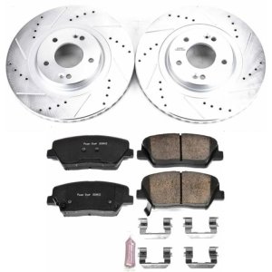 Hyundai Santa Fe Sport Brake Kit - Front - PowerStop - Drilled & Slotted Rotors + Carbon-Fiber Ceramic Pads - `13-`18
