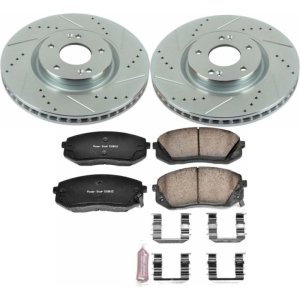 Hyundai Sonata Brake Kit - Front - PowerStop - Drilled & Slotted Rotors + Carbon-Fiber Ceramic Pads - `15-`16