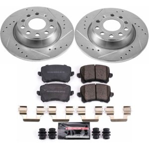 Audi Q3 Brake Kit - Rear - PowerStop - Z23 Evolution Sport + Drilled & Slotted Rotors + Carbon-Fiber Ceramic Pads - 2015
