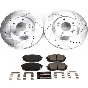Hyundai Sonata Brake Kit - Front - PowerStop - Drilled & Slotted Rotors + Carbon-Fiber Ceramic Pads - `16-`19
