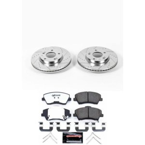 Hyundai Elantra Brake Kit - Front - PowerStop - Drilled & Slotted Rotors + Carbon-Fiber Ceramic Pads - Zinc Plated - `17-`19
