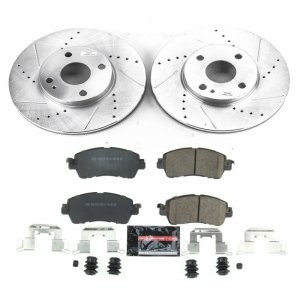 Scion iA Brake Kit - Front - PowerStop - Drilled & Slotted Rotors + Carbon-Fiber Ceramic Pads - 2016
