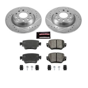 Audi Q3 Brake Kit - Rear - PowerStop - Drilled & Slotted Rotors + Carbon-Fiber Ceramic Pads - `16-`18