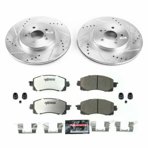 Subaru XV Crosstrek Brake Kit - Front - PowerStop - Drilled & Slotted Rotors + Carbon-Fiber Ceramic Pads + Stainless-Steel Hardware - `18-`21