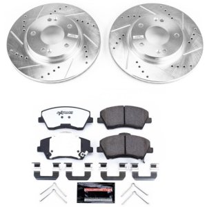 Hyundai Ioniq Brake Kit - Front - PowerStop - Drilled & Slotted Rotors + Carbon-Fiber Ceramic Pads - `17-`19