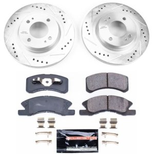 Mitsubishi Mirage Brake Kit - Front - PowerStop - Drilled & Slotted Rotors + Carbon-Fiber Ceramic Pads - `17-`20