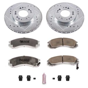 Mitsubishi Eclipse Brake Kit - Front - PowerStop - Drilled & Slotted Rotors + Carbon-Fiber Ceramic Pads - `92-`00